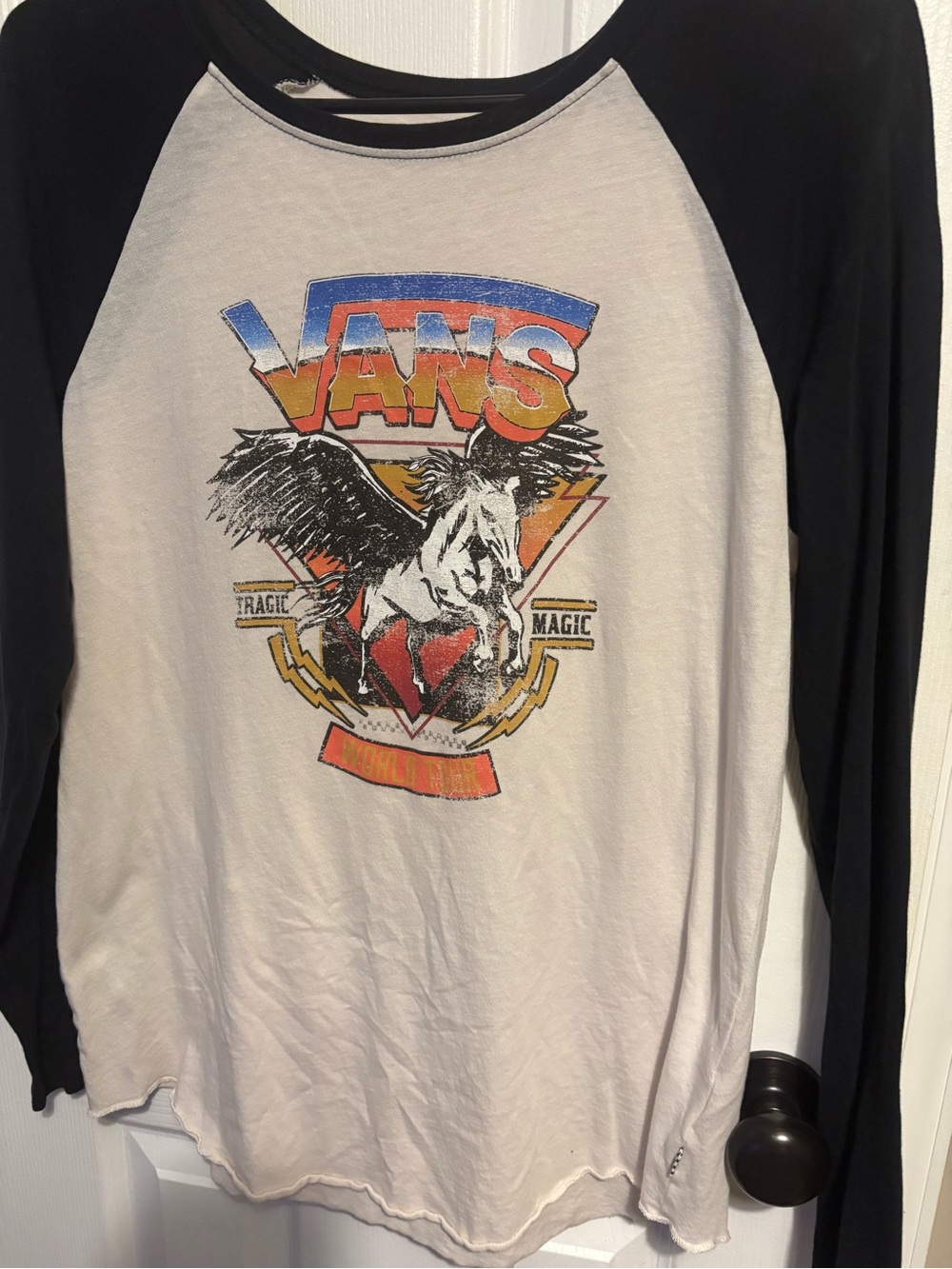 Vans Black & White Raglan Long Sleeve with Multicolor Pegasus Graphic